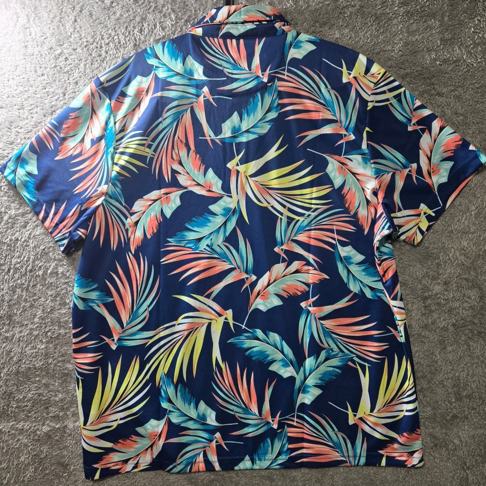 Club Room Performance Polo 2XL Navy Tropical Palm Print UPF 50 Golf Shirt NEW - Picture 7 of 7